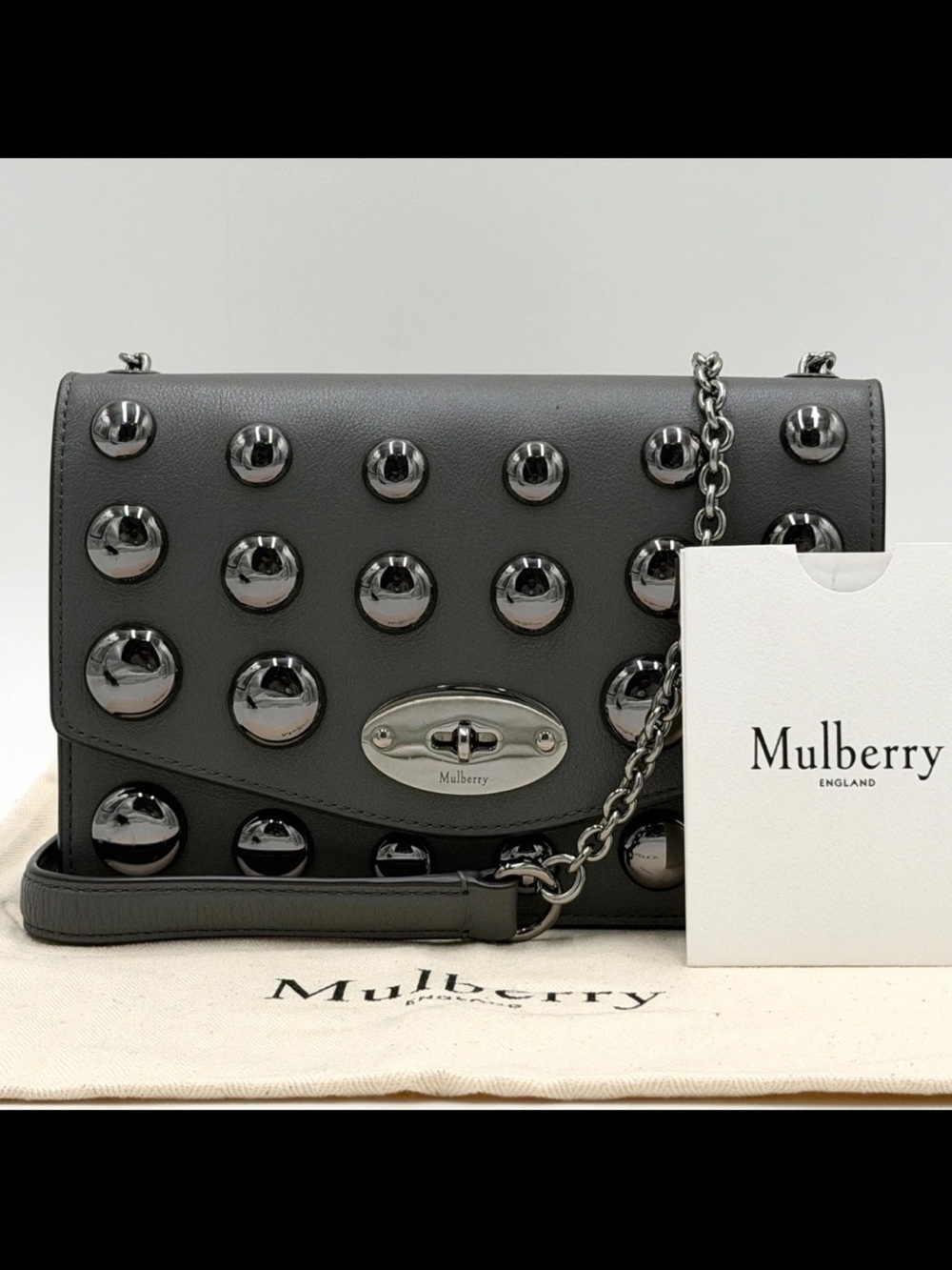 Mulberry Gunmetal Studded Black Leather Crossbody